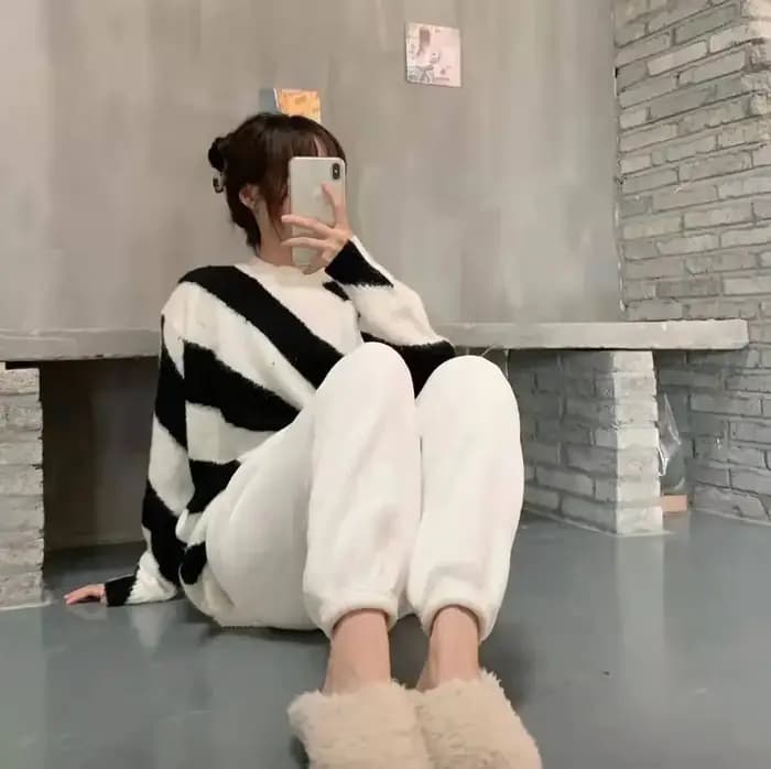 Pantalon de pyjama femme en velours optique épais et chaud bas de sommeil long pour hiver automne confort maison