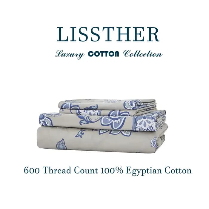 Ensemble de draps en coton égyptien 100% 600TC, 4 pièces, motif Paisley damassé bleu Boho, doux pour