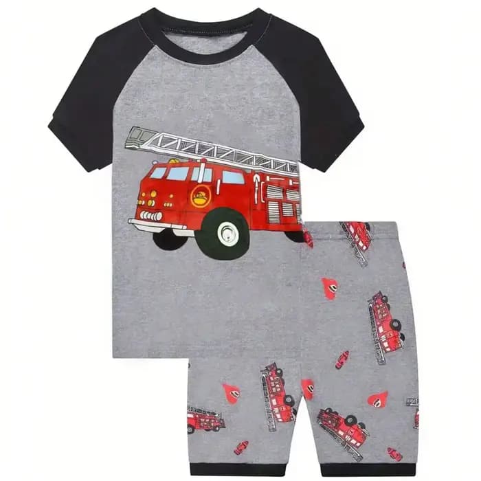 Ensembles de pyjamas à manches courtes pour garçons en bas âge enfants garçon pompiers imprimé ensemble de pyjama deux