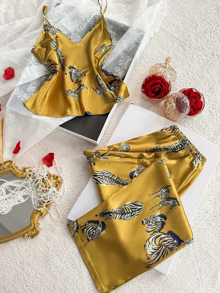 Nouvel ensemble de pyjama pour femme 2026 – Imprimé zèbre, débardeur sans manches à col en V et pant