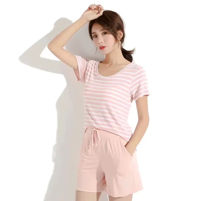 Pyjama rayé Modal pour femmes avec bonnets ensemble deux pièces été Pijama Adulto Feminino vêtements 2025 pyjamas de nuit
