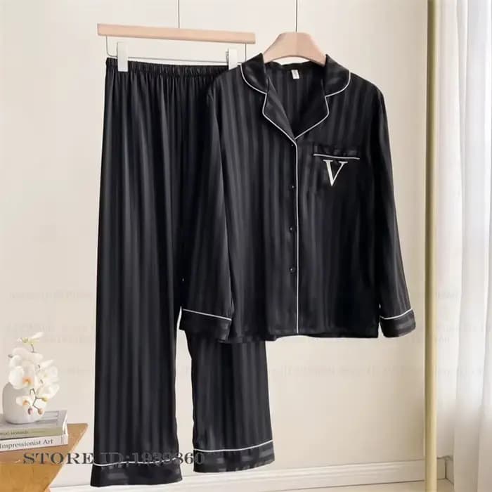 Pyjama femme 2 pièces ensemble mode noir glace vêtements de nuit en soie pantalon costumes