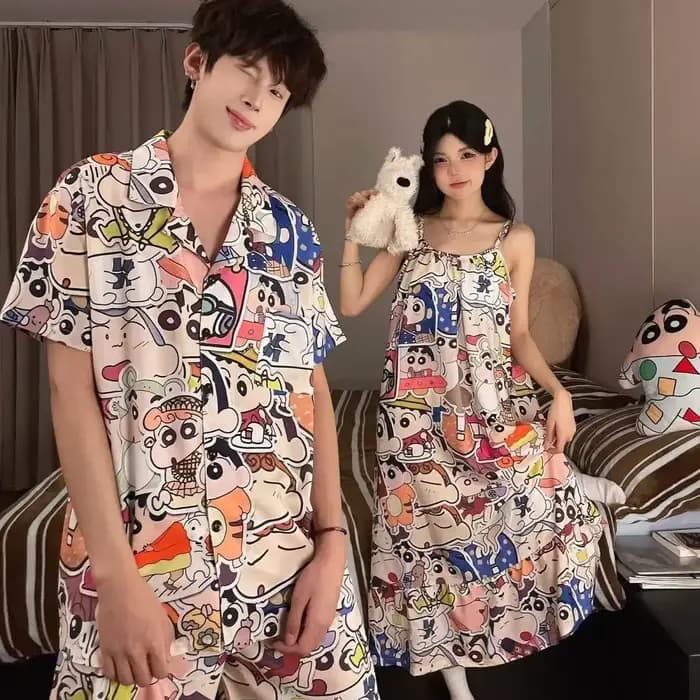Pyjamas pour amoureux, motif dessin animé original et mignon, style ample et confortable, vêtements d'intérieur légers pour l'été.