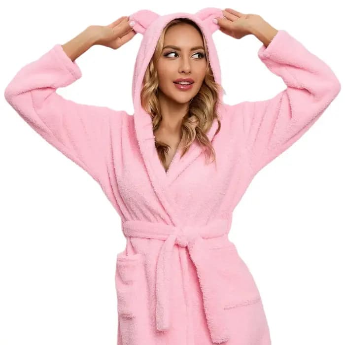 Nouvelle Robe de Chambre Décontractée Chaude Hiver 2026 pour Femme, Peignoir à Capuche avec Oreilles, Robe en Peluche Col V Manches Longues, Kimono Châle, Manteau de Bain Chaud