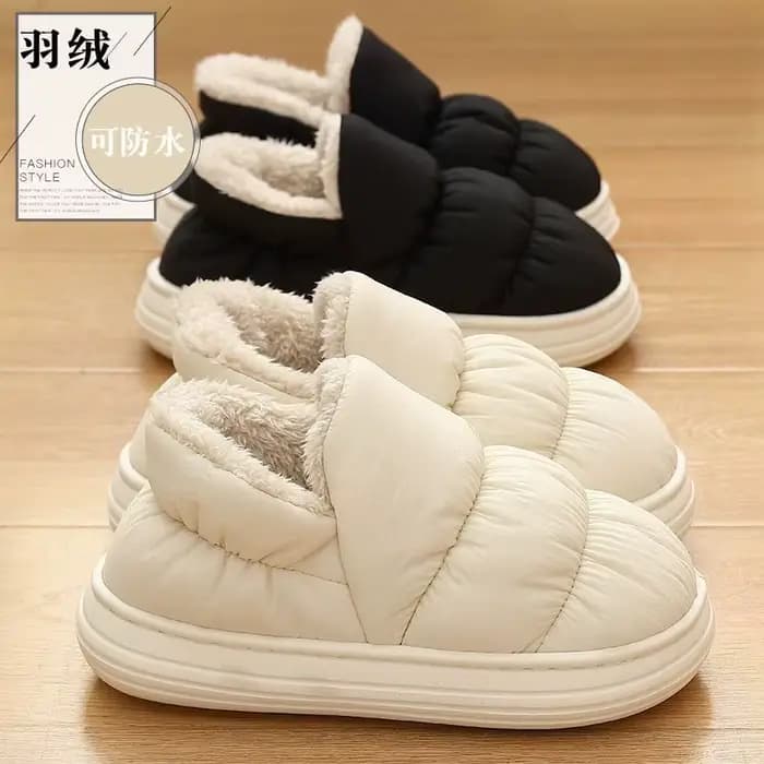 Litfun hiver vers le bas tissu chaussons pour femmes imperméable antidérapant diapositives chaud confortable intérieur