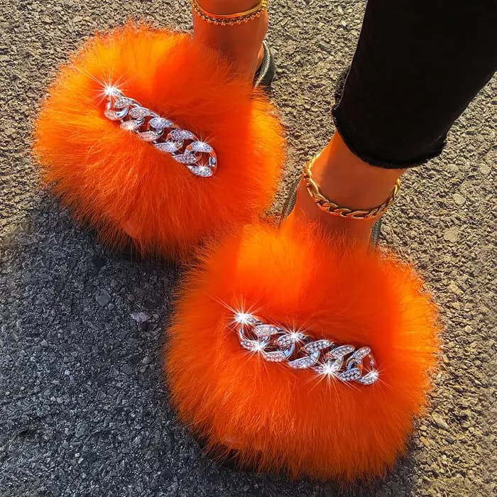 Pantoufles en fourrure de renard véritable pour femmes