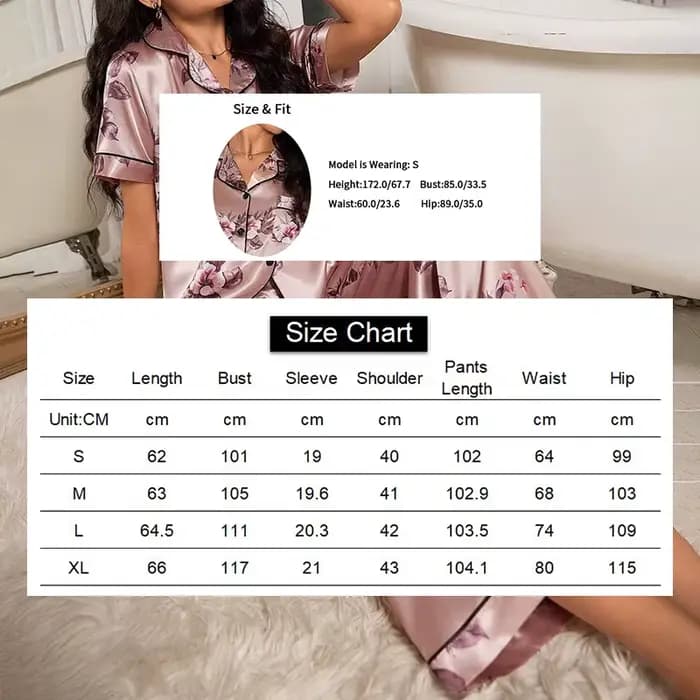 Pyjama en satin à imprimé floral pour femmes