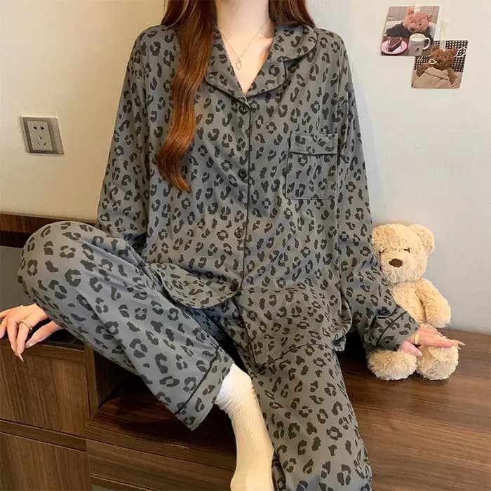 Pyjama imprimé léopard gris de Style coréen pour femmes