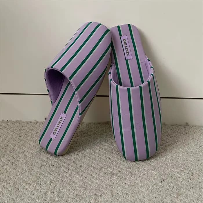 XIXITIAO NOUVEAU Chaussons d'intérieur à rayures pour femme