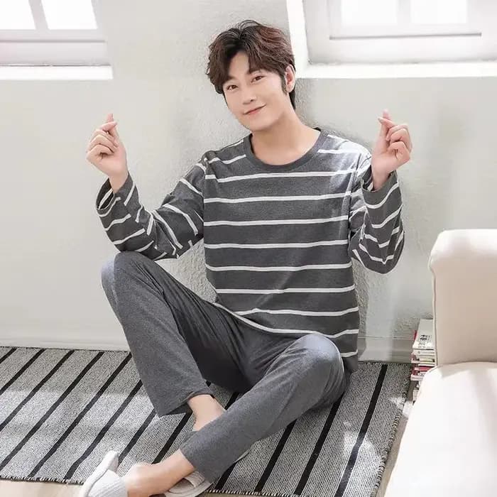 Nouveaux hommes printemps et automne rayé loisirs pyjamas ensembles garçons à manches longues vêtements de maison