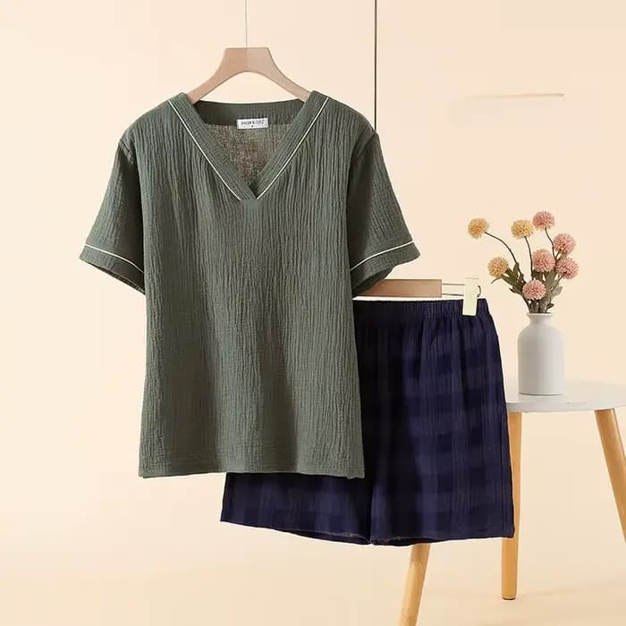 Pyjama en gaze de coton pour femmes, col en v, manches courtes, short, ample, décontracté, vêtements de maison, été, 2025