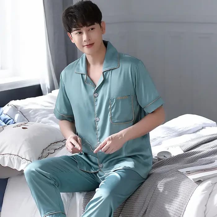 Ensemble pyjama d'été à manches courtes pour hommes, vêtements de nuit en soie, ample, décontracté, doux, col rabattu, Cardigan, vêtements de maison pour hommes