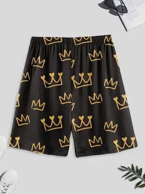 Ensemble de pyjama pour homme, comprenant un haut à manches courtes et un short imprimés couronne, vêtements de nuit confortables pour l'été