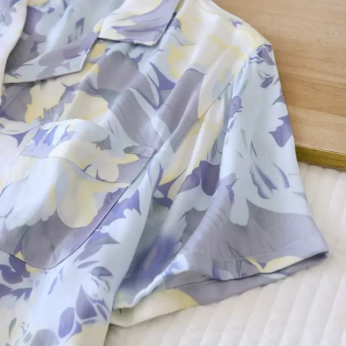 Pyjama d'été en viscose pour femmes, short à imprimé rose, vêtements de détente, manches courtes, deux pièces, vêtements de nuit sexy, vêtements pour la maison