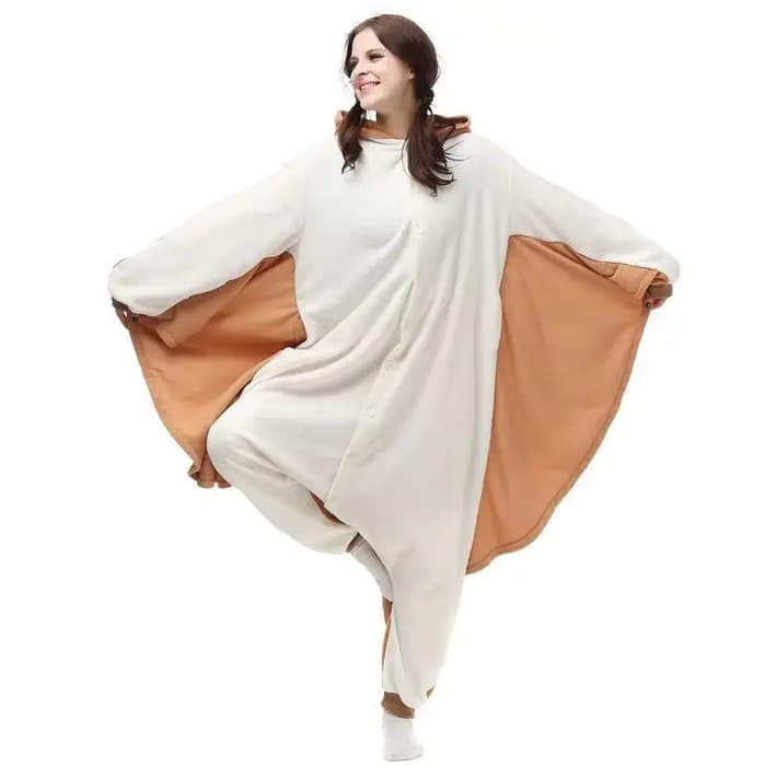 Pyjama en flanelle pour femmes, pyjama en flanelle à motif d'écureuil volant, pyjama en flanelle une pièce pour femmes, à capuche avec ailes, manches longues