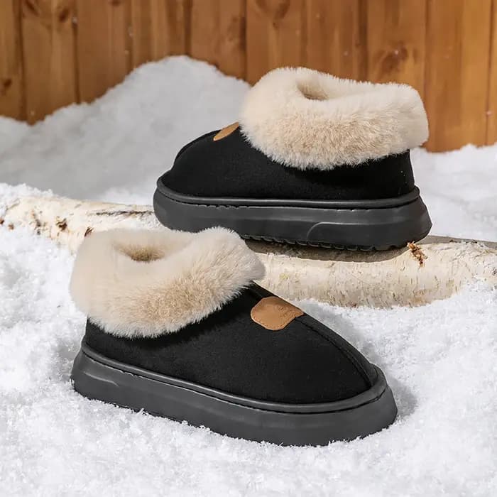Pantoufles d'intérieur chaudes à semelle épaisse et souple pour femme, bottes de neige confortables