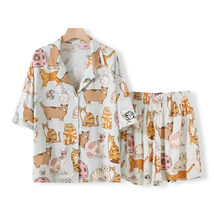 Pyjama en coton imprimé animaux tigre pour femmes