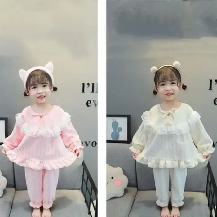 Ensemble pyjama pour filles, Style doux et mignon, épais, chaud, manches longues, vêtements de maison pour bébés filles, pull de couleur unie