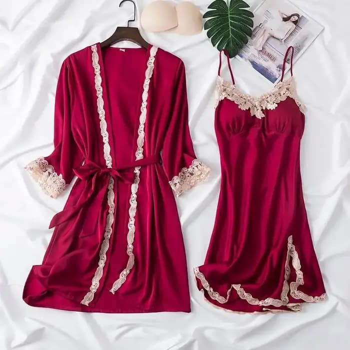 Ensemble de vêtements de nuit en Satin pour femmes, Kimono Sexy, vêtements de nuit décontractés, dem