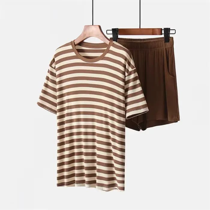 Pyjama d'été coréen grande taille confortable pour femme – Ensemble de vêtements de nuit tendance à rayures