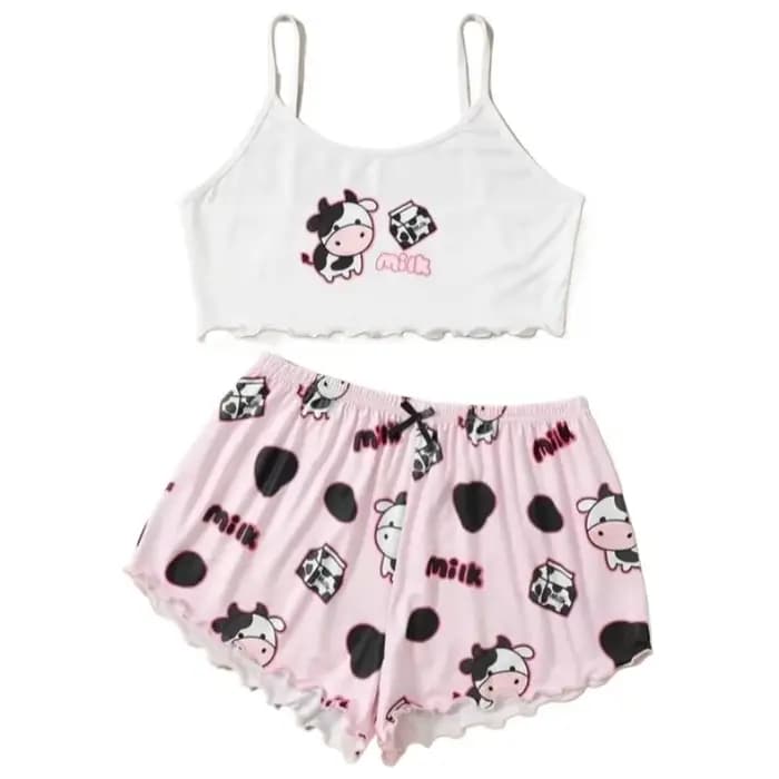 Mignon vache imprimé haut sans manches et short vêtements de nuit pour femmes 2 pièces pyjamas ensem