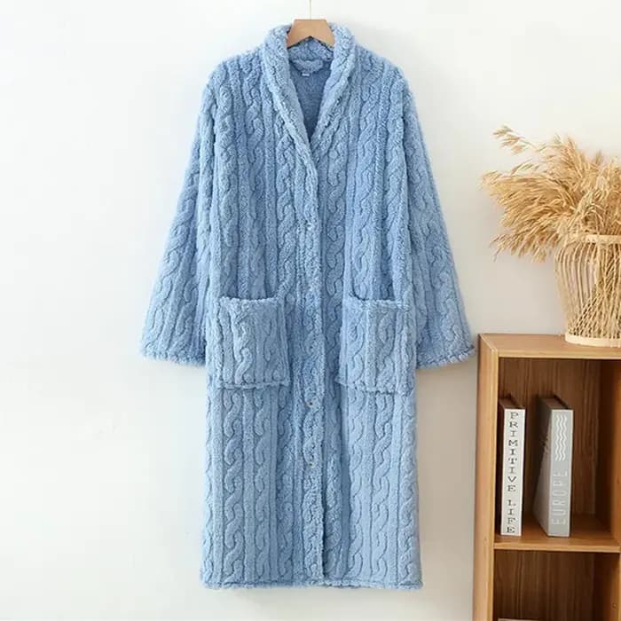 Automne hiver épais velours femmes peignoir bouton longue chemise de nuit vêtements de maison décontracté