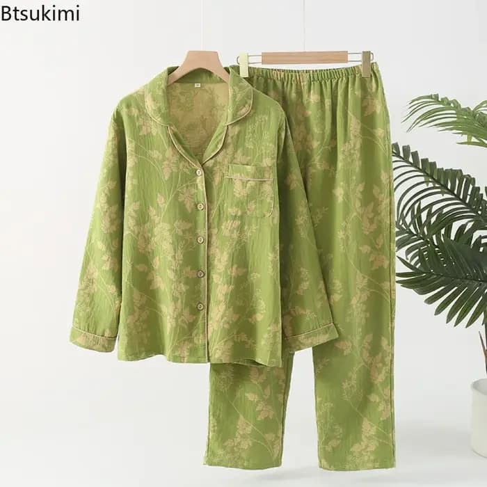 Pyjama rétro Double couche en pur coton pour femmes