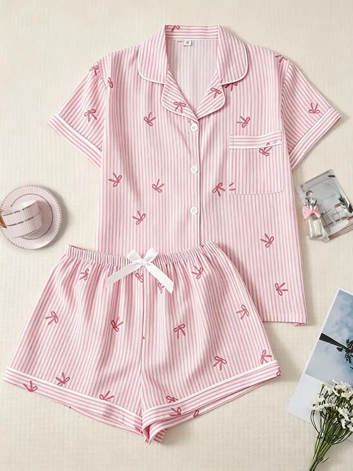 Pyjama rayé classique, ensemble de pyjama pour femmes
