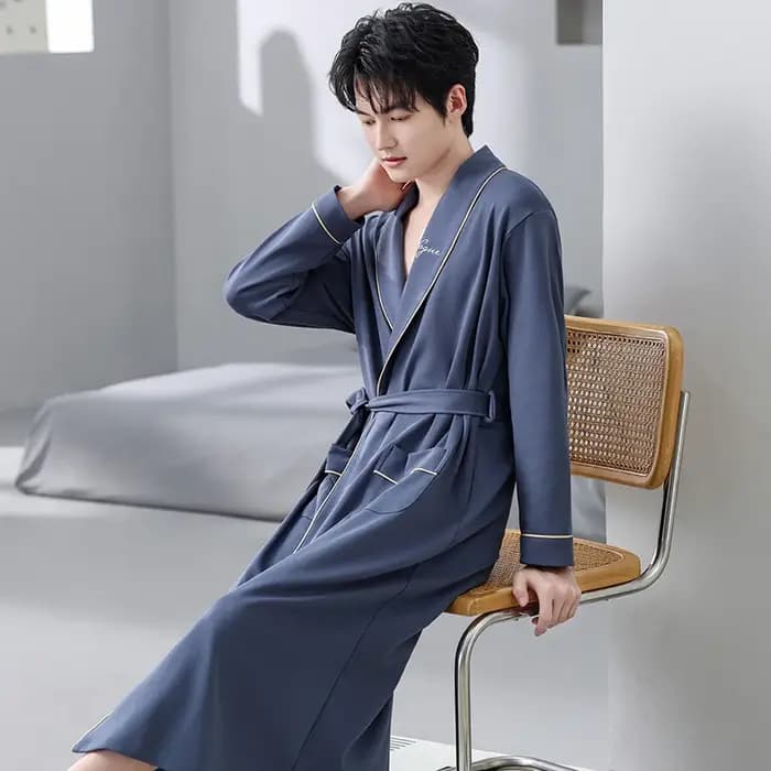 Printemps automne peignoir hommes 100% coton haut de nuit Kimono Robes pour homme solide