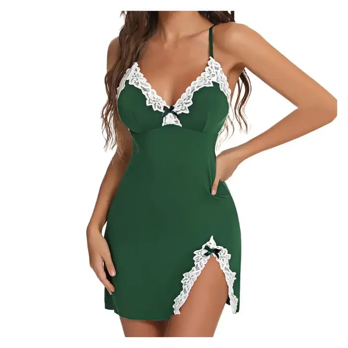 Dentelle soie Satin sans manches col en v vêtements de nuit nuisettes femmes Sexy Lingerie robe chemise
