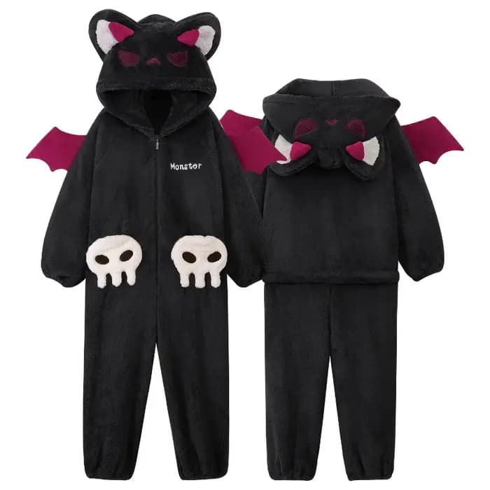 Dessin animé diable pyjamas Couples femmes hommes Onesie vêtements de nuit hiver épaissir à capuche