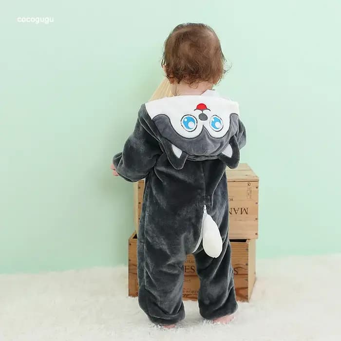Husky-Barboteuse pyjama pour bébé garçon et fille, vêtements pour nouveau-né, olympiques de batterie mignons, costume de glouton chaud, tenue d'hiver pour animaux d'Halloween, 1 pièce