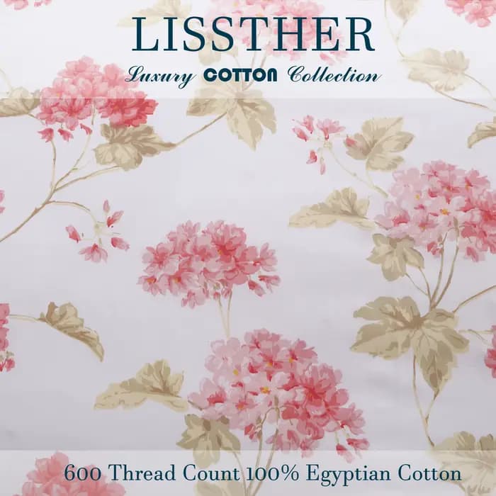 Ensemble de housse de couette 100% coton égyptien 600TC, 3 pièces, Floral de printemps rose Shabby C