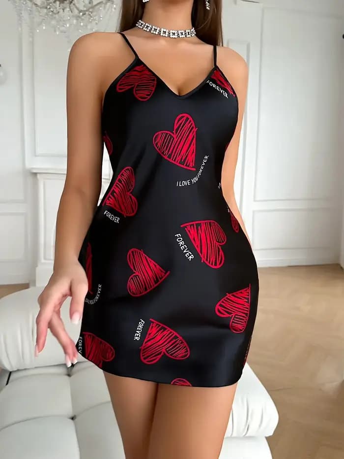 Léon's Day-Robe de Nuit en Satin Rouge pour Femme