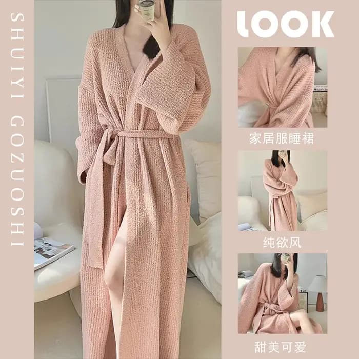 Robe Chaleureuse Femme Automne Hiver Grande Taille Pyjama Femme Cardigan Loungewear Ample Robe de Nu