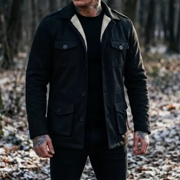 Veste de travail d'hiver pour hommes, en faux daim, poches multi-usages, veste de randonnée décontractée pour l'extérieur, veste en fausse laine pour hommes, hiver