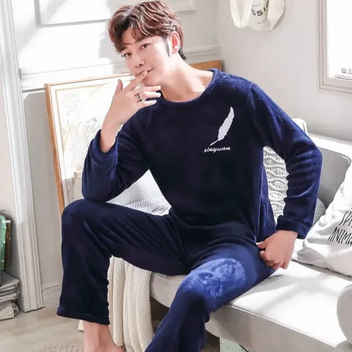 2 pièces/ensemble épaissi chaud automne et hiver flanelle hommes pyjamas à manches longues adolescents vêtements de