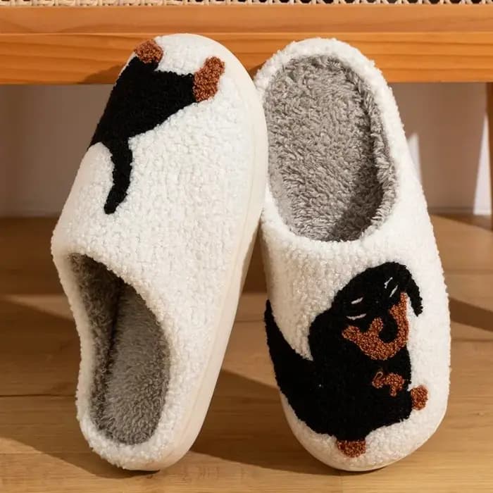 Dessin animé mignon et intéressant teckel chien femmes pantoufles intérieur chaud confort léger chambre concis hiver coton chaussures