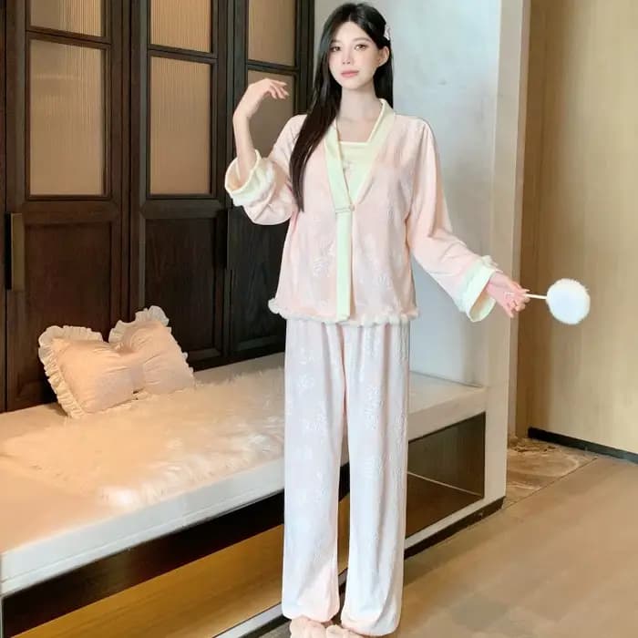 Pyjama 3 pièces en Jacquard Rose pour femmes