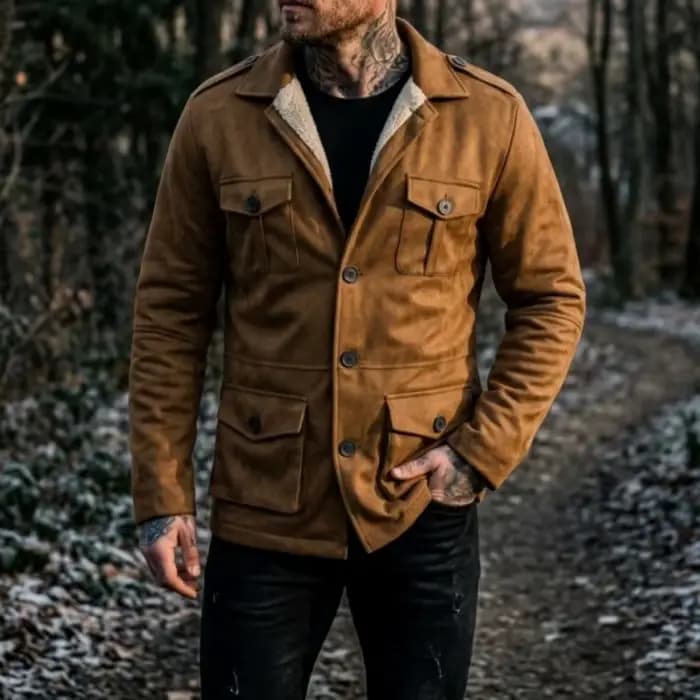 Veste de travail d'hiver pour hommes, en faux daim, poches multi-usages, veste de randonnée décontractée pour l'extérieur, veste en fausse laine pour hommes, hiver