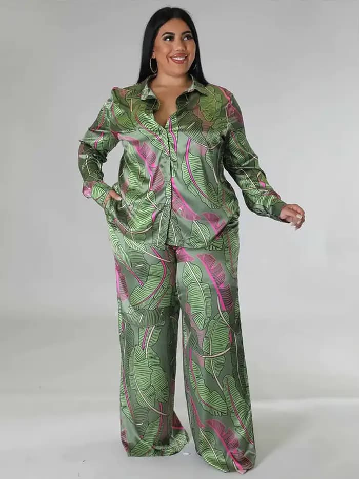 Ensemble 2 pièces à manches longues pour femmes, chemisier droit, surintendant, pantalon imprimé, gr