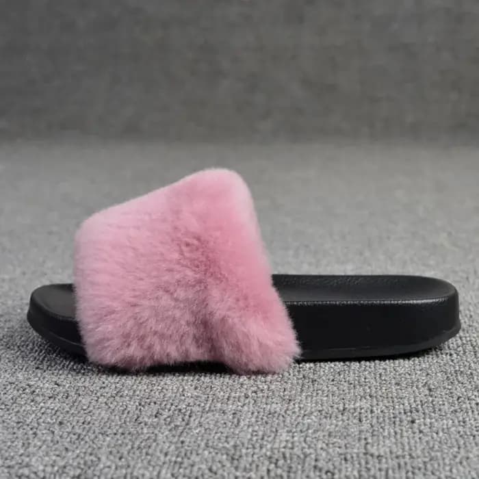 Pantoufles en vraie fourrure de laine pour femmes, à bout ouvert, chaudes et moelleuses, pantoufles
