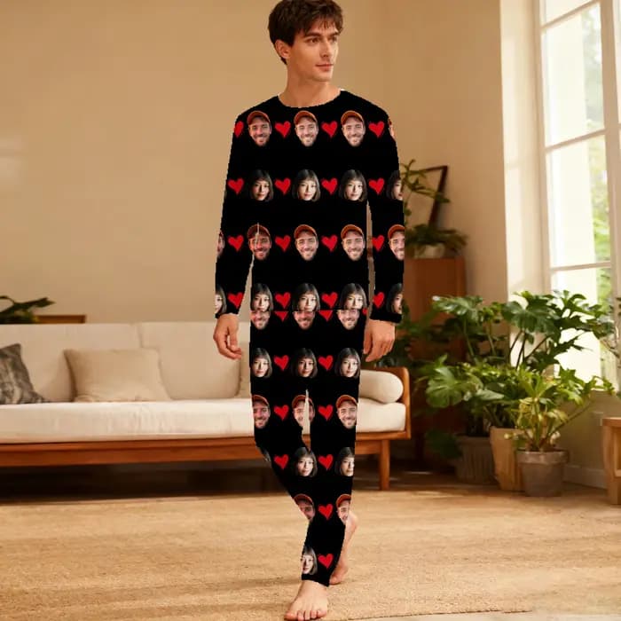 Ensembles de pyjama de famille de visage de Noël personnalisés Ensemble de vêtements de maison avec photo personnalisée