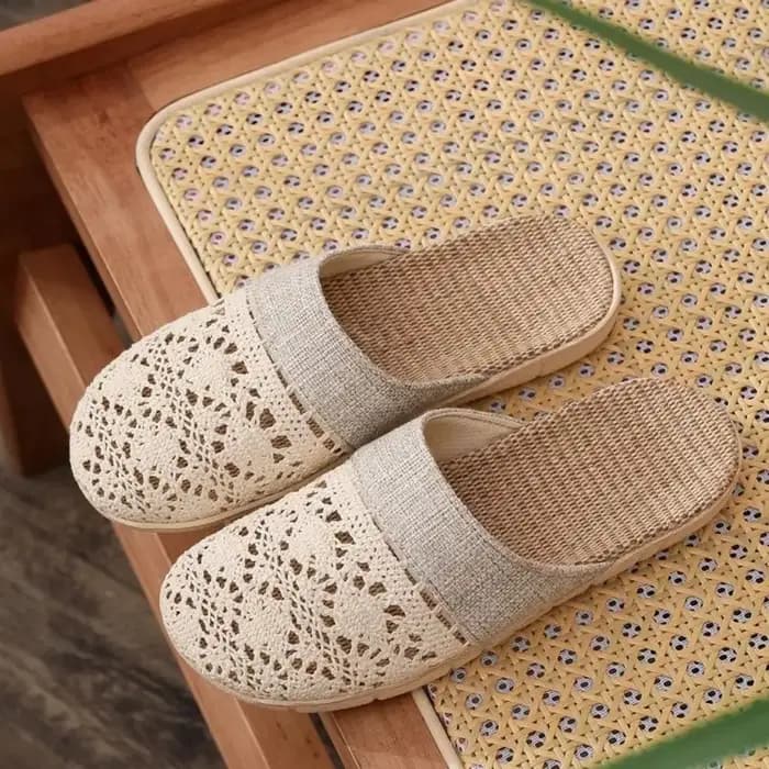 Pantoufles confortables en lin ajouré pour femmes