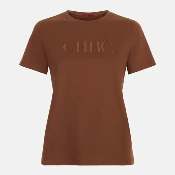 T-shirt décontracté à col rond pour femme CH avec logo brodé CHHC