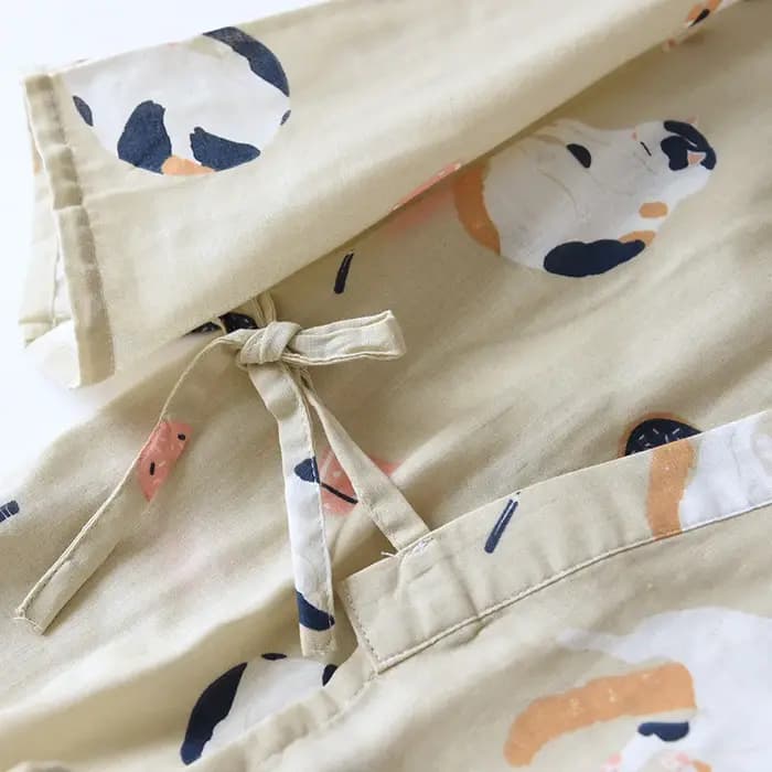 Nouveau kimono de style japonais deux pièces couple pyjama couverture hommes et femmes pur coton gaze mignon chaton mince service à domicile grande taille