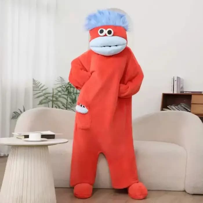 Pyjama Adulte Drôle Monstre à Grande Bouche Combinaison Assortie Automne Hiver Couple Prêt à Porter en Polaire Corail Épaisse pour Hommes et Femmes