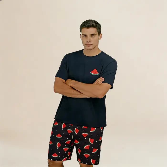 Ensemble pyjama homme avec t-shirt à manches courtes et short – Tenue décontractée d'extérieur et d'