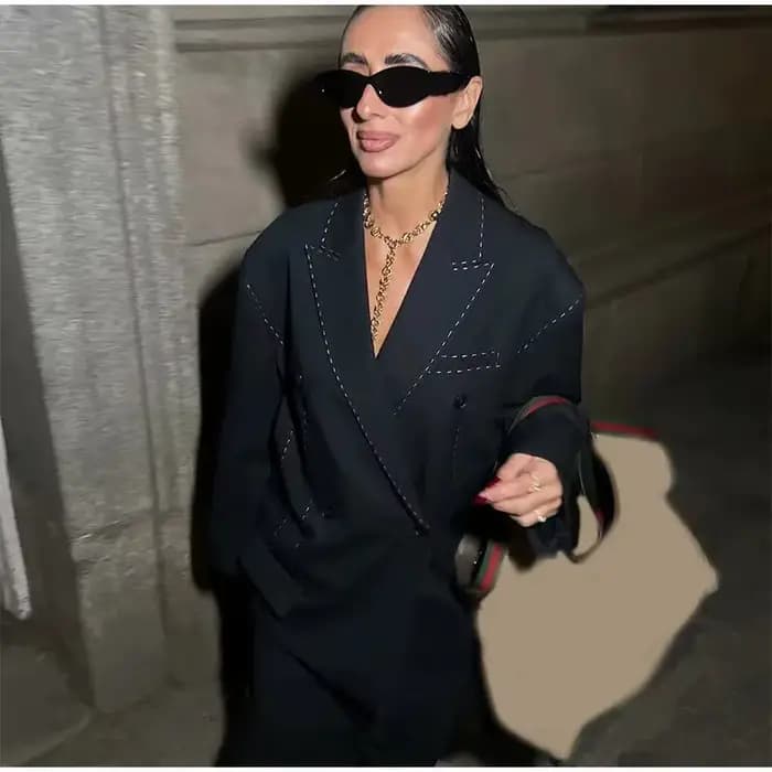 Blazer rayé pour femme, décontracté, ample, à revers, double boutonnage, manches longues, veste de b
