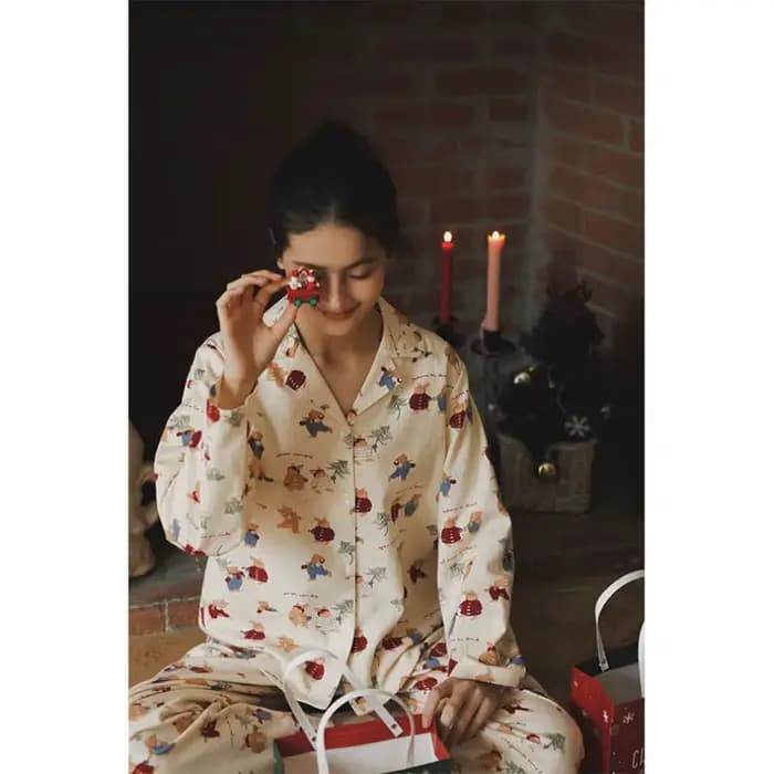 Ensemble pyjama confortable imprimé ours pour femmes